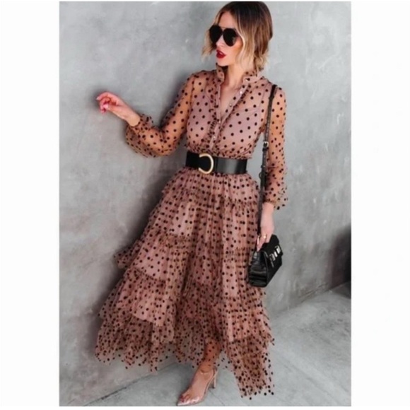 Mable Tulle Polka Dot Peasant Regency Cocktail Wedding Guest Formal Tea Dress - Picture 16 of 16